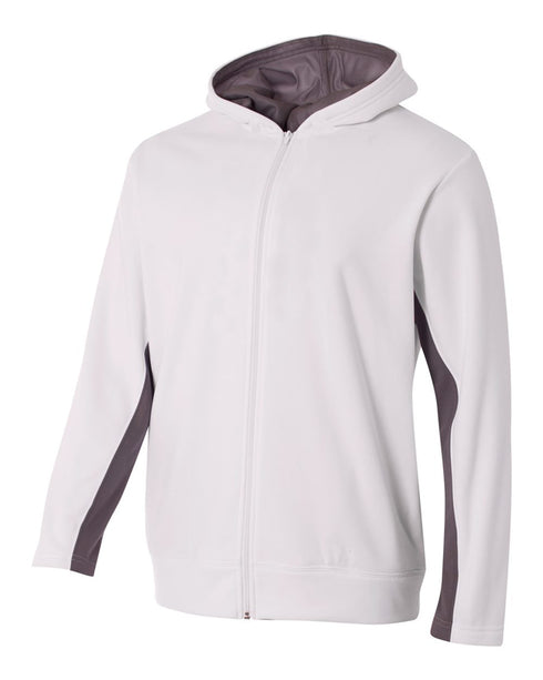 A4 Youth Full Zip Color Block Fleece Hoodie (NB4251), Color 'White/Graphite'